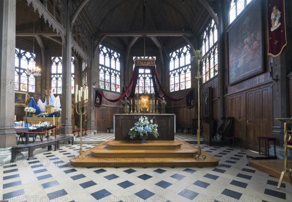 France - 15 August 2019: interior view of the altar in the historic Saint Catherine's Church in