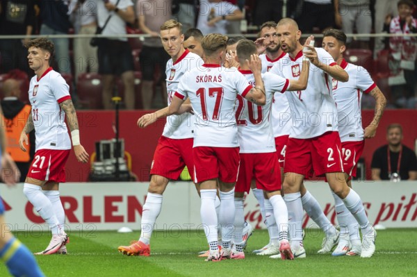 WARSAW, POLAND - JUNE 7, 2024: Friendly soccer match Poland - Ukraine 3:1. Joy team of Poland after