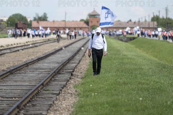 OSWIECIM, POLAND - MAY 6, 2024: March of the Living on the site of the former Auschwitz Birkenau