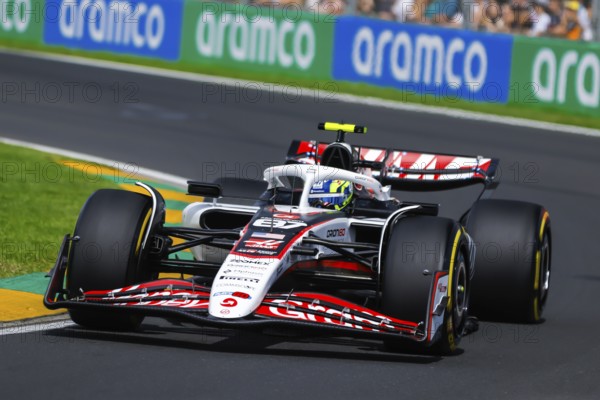 Oliver Bearman of Great Britain drives the MoneyGram Haas F1 Team VF-25 during third practice in