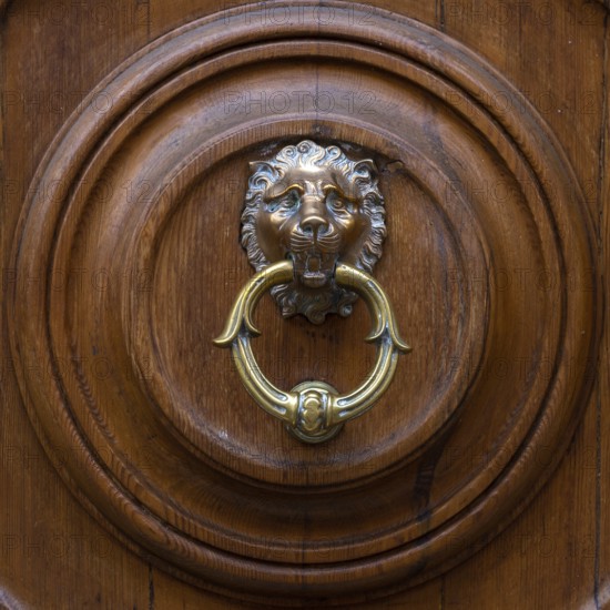 Close up of rustic old door in Florence, Italy, Europe