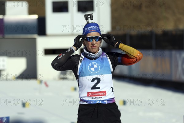 Franziska Preuß (SC Haag) at the shooting range at the IBU Biathlon World Championships Lenzerheide