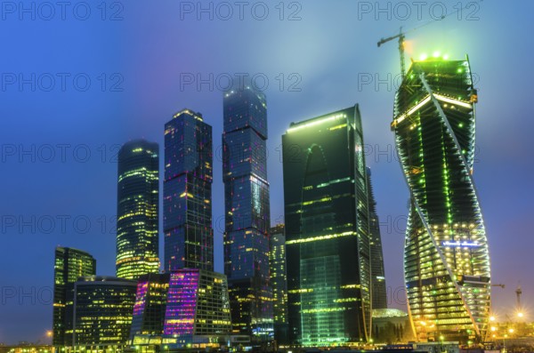 MOSCOW, RUSSIA, JANUARY 07: Night view on office buildings in Moscow City downtown on January 07,