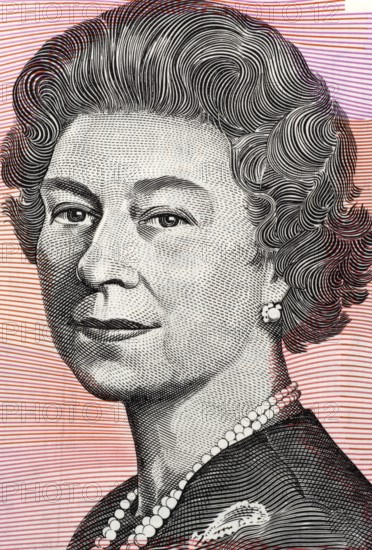 Queen Elizabeth II (born 1926) on 5 Dollars 1992 banknote from Australia. Queen of the United