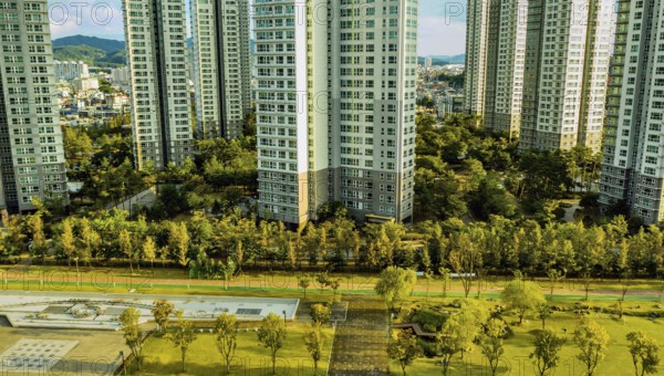 Daejeon, South Korea, September 24, 2020: For editorial use only Aerial view of park with fountain