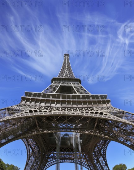 The best-known in the world - Eiffel Tower. It is picturesquely photographed from below by a lens a