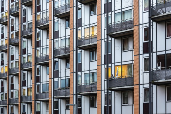 Leuven, Flemish Brabant Region, Belgium, 01 29 2022: Detail of windows and balconies at a social