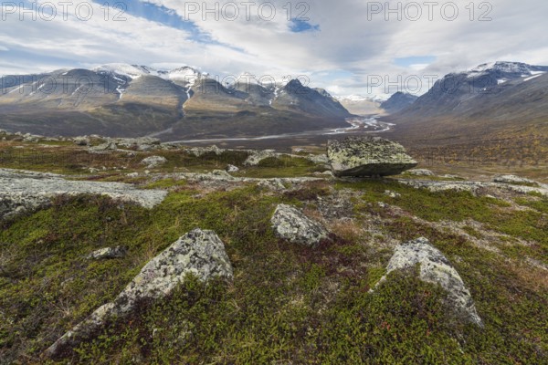 View of Rapadalen, Sarek National Park, Laponia World Heritage Site, Norrbotten, Lapland, Sweden,