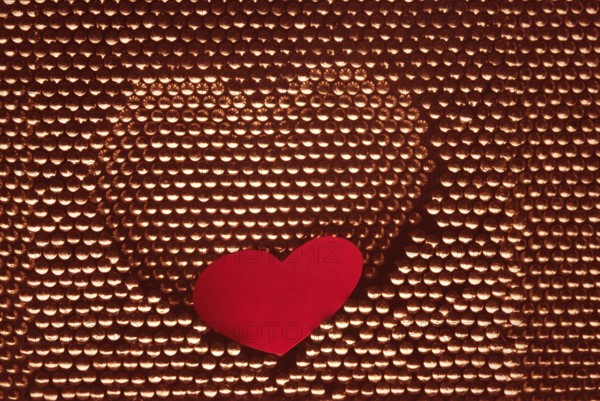 Red paper heart into steel herat shape. hand made by steel nail.