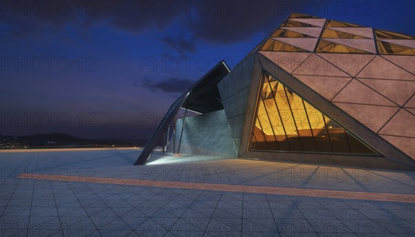 Contemporary triangle shape design modern Architecture building exterior with glass, concrete and