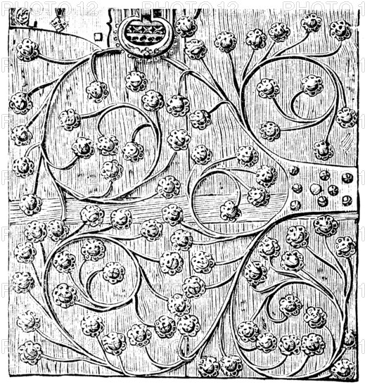 Door Fittings, Germany, circa in 1400. Publication of the book Meyers Konversations-Lexikon, Volume