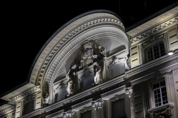 Beautiful Illuminated Swiss National Bank at Night in City of Bern, Bern Canton, Switzerland,