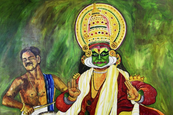Advertising sign for the Kathakali dance, Kochi, Fort Cochin, Cochin, Kerala, South India, India,