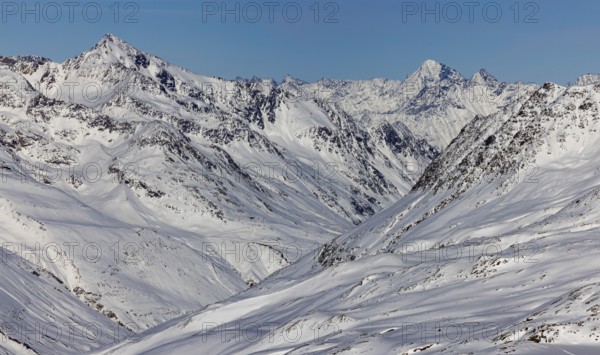 Ötztal Alps with Vernagt and Wildspitze, view from Grawandjoch, Schnalstal Valley, South Tyrol,