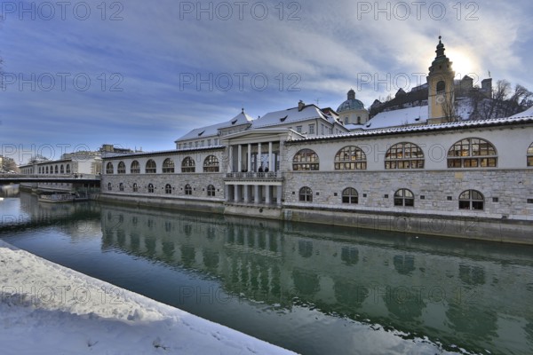 River Ljubljanica, market halls, Ljubljana Cathedral and Castle, Ljubljana Ljubljana, Central