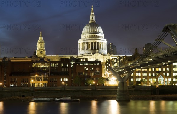 Cityscape of London at Night with St Paul's Cathedral and Millenium Bridge London, England, Great