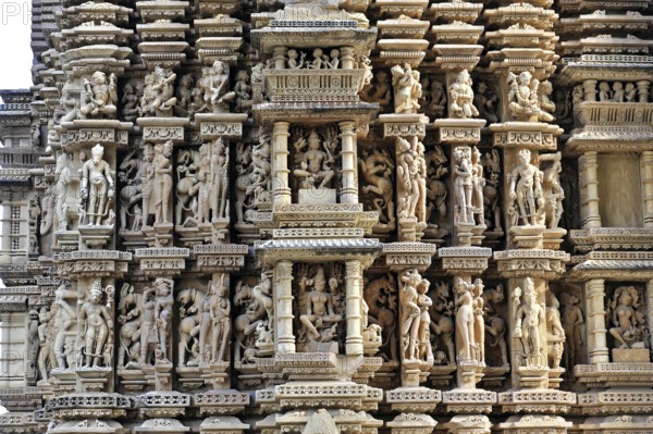 Erotic sculptures, Khajuraho, UNESCO World Heritage Site, Madhya Pradesh, India, Asia, Large