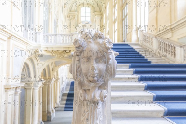 TURIN, ITALY, CIRCA JUNE 2021: The most beautiful Baroque staircase of Europe located in Madama