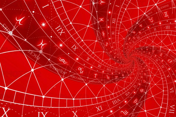 Astrology and alchemy sign background illustration, red