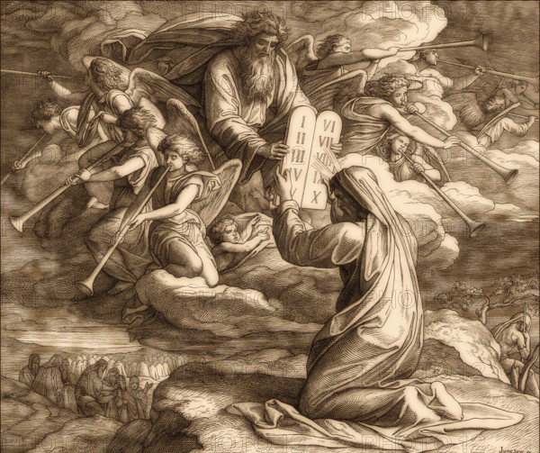 Law given to Moses at Sinai, the ten Commandments, Old Testament, by Julius Schnorr von Carolsfeld,