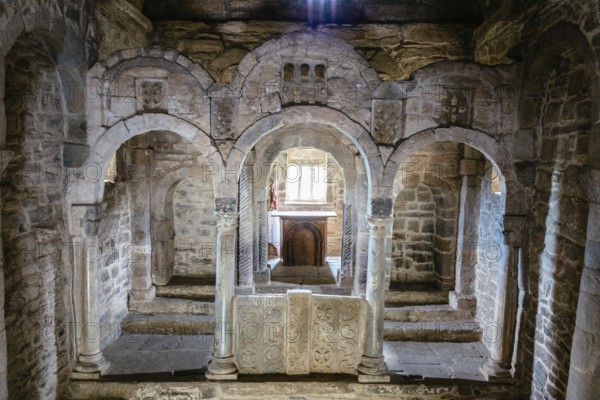 Pola de Lena, Spain, March 30, 2019: Interior view of presbytery of St Christine of Lena church.