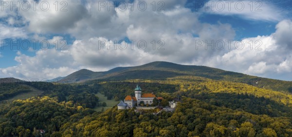 Smolenice, Slovakia, 26 September, 2022: panorama landscape of Smolenice Castle in the Little