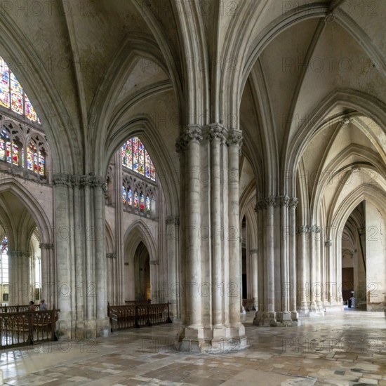 Troyes, France- 13 September, 2022: interior view of the Troyes Cathedral with side and central