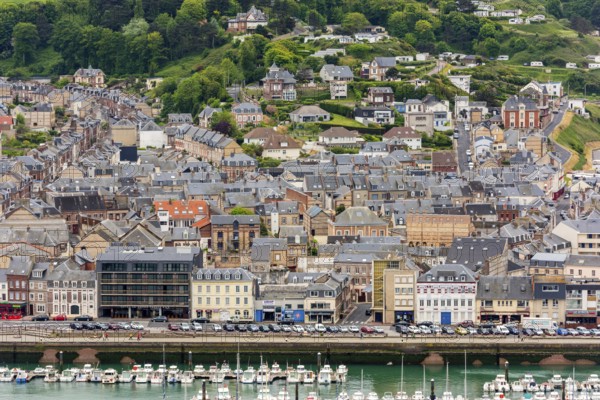 FRANCE, FECAMP - MAY 29: View from above to the town and and the bay in Fecamp, Normandy, France on
