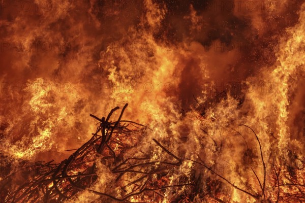 Easter fire with flames and smoke Burning wood with flames and smoke