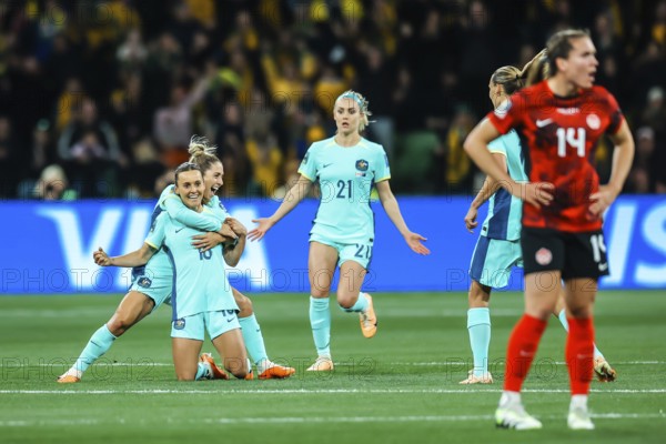 MELBOURNE, AUSTRALIA, JULY 31: Australia celebrates Hayley RASO scoring against Canada at the FIFA