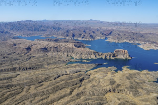 Aerial view of Lake Mead, man made lake that lies on the Colorado River, states of Nevada and