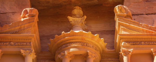 Petra, Jordan details close-up banner view of the Treasury, Al Khazneh, new Seven Wonders of the