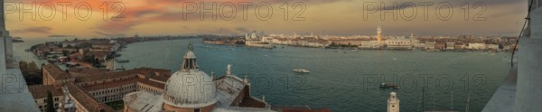 Panoramic View of Giudecca District and Veneto in Venice during cloudy Weather, view from Campanile