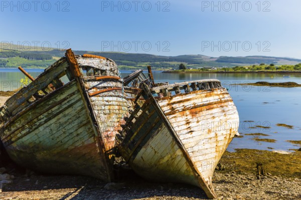 Europe, Scotland, Isle of Mull, ship graveyard near Salen, boat, boats, wreck, rust, rusted, rusty