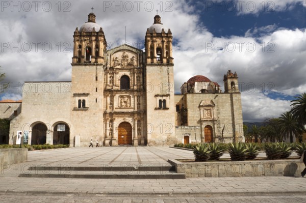 Church of St Domingo founded in 1575 is ornate plaster statues and colored stucco flowers. Oaxaca,