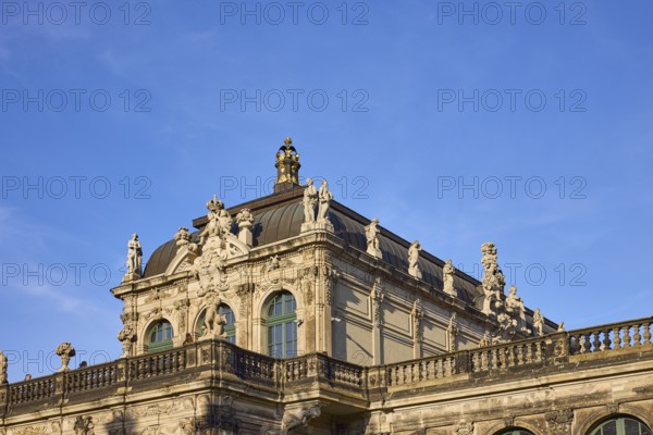 Dresden Zwinger, architectural style baroque, sandstone architecture, blue sky with veil clouds,