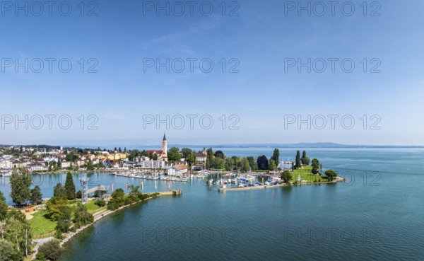 Harbour area, ferry port, yacht harbour, marina of Romanshorn with adventure playground on the