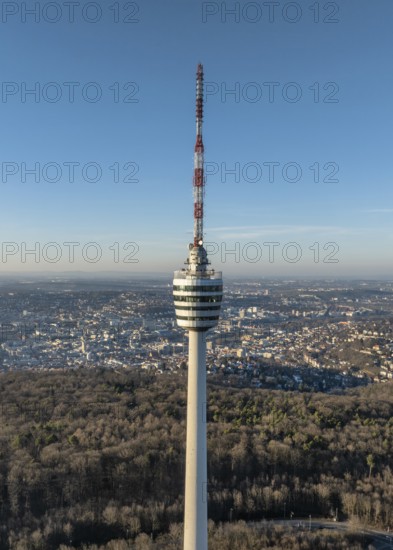 Aerial view of the 216.6 metre high Stuttgart television tower, observation tower, restaurant,