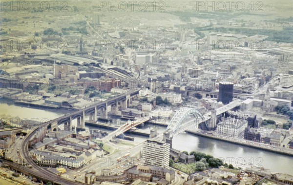 Series of oblique aerial views of sites associated with Hadrian's Wall, c. 1970s three bridges over
