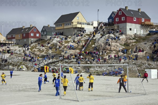Women's football, soccer at Ilulissat, Qaasuitsup, Jakobshavn, Disko-Bay, West-Greenland,