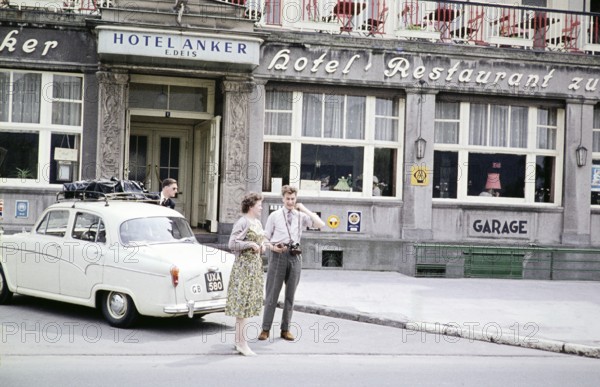 Hotel Anker, Andernach, Mayen Koblenz, Rhineland Palatinate, Germany, Europe 1961 Austin Cambridge