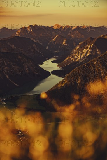 Thaneller summit at sunset in the Lechtal valley in Tyrol with a wonderful view of the surrounding