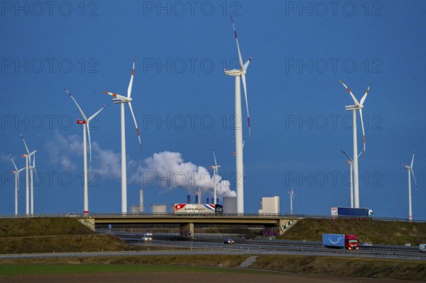 RWE Power Neurath lignite-fired power plant, RWE wind farm, Jackerath motorway junction, A44 and