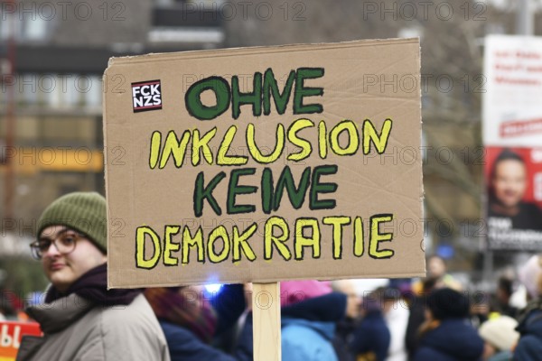 Heidelberg, Germany - February 12th 2025: Sign with text saying 'without inclusion there is no