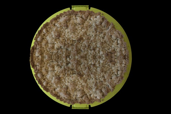 Streusel cake on a black background, Lower Saxony, Germany, Europe
