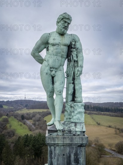 Copper statue of Hercules in Bergpark Wilhelmshöhe, Bad Wilhelmshöhe, Kassel, Hesse, Germany,