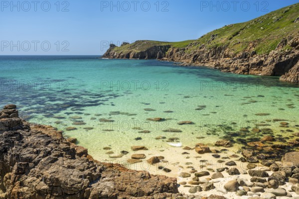 Coastal landscape. sandy beach beach and rocks in Nanjizal Bay or Nanjizal Beach. St Just,