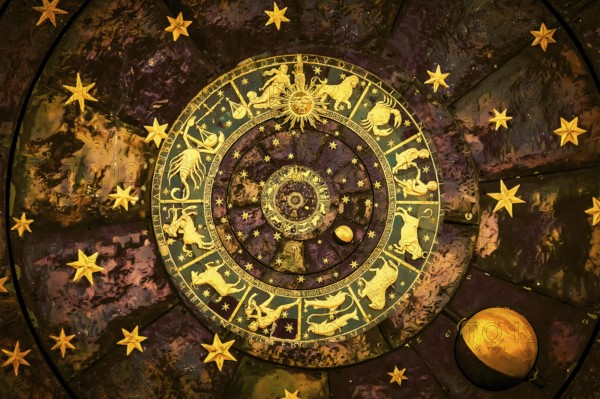 Astrological zodiac background. Vintage illustration art, grunge design. Concept of destiny,