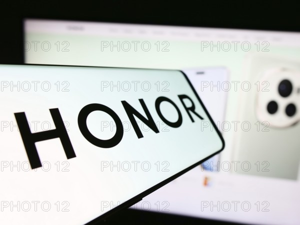 Stuttgart, Germany, 03-15-2024: Mobile phone with logo of Chinese smartphone company Honor Device