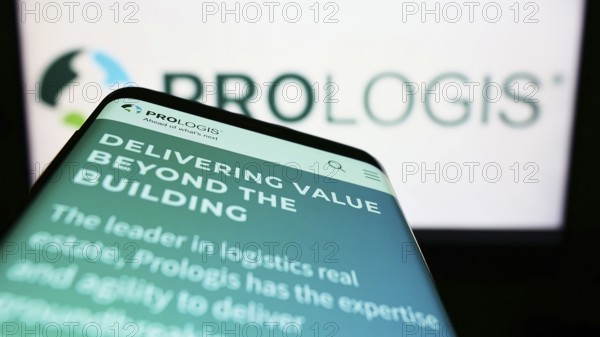Stuttgart, Germany, 06-18-2022: Mobile phone with website of US real estate company Prologis Inc.